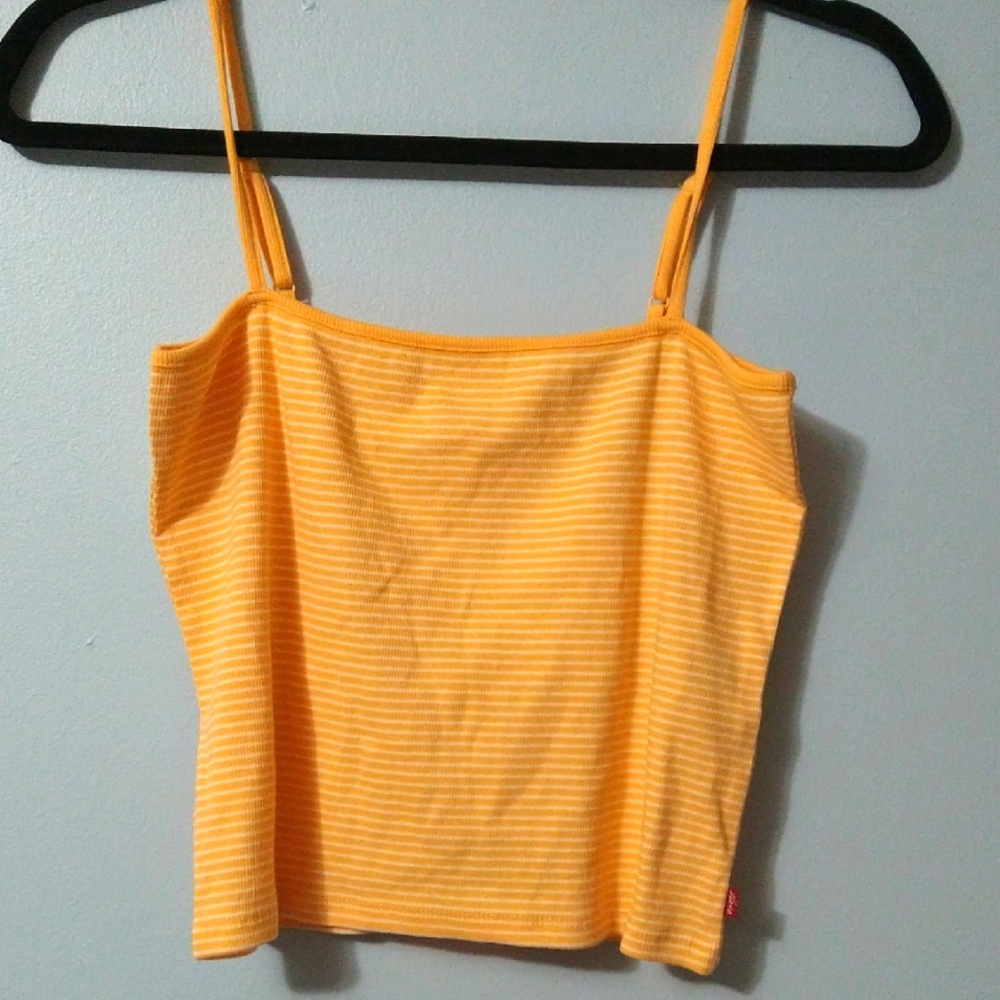 Levi's Orange & White Ribbed Crop Stretch Camisole Sleeveless Top Size XL
